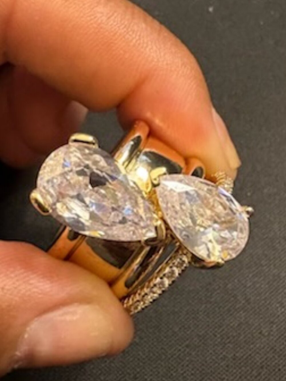 18K Gold Plated Teardrop Pear Zirconia Stone Ring